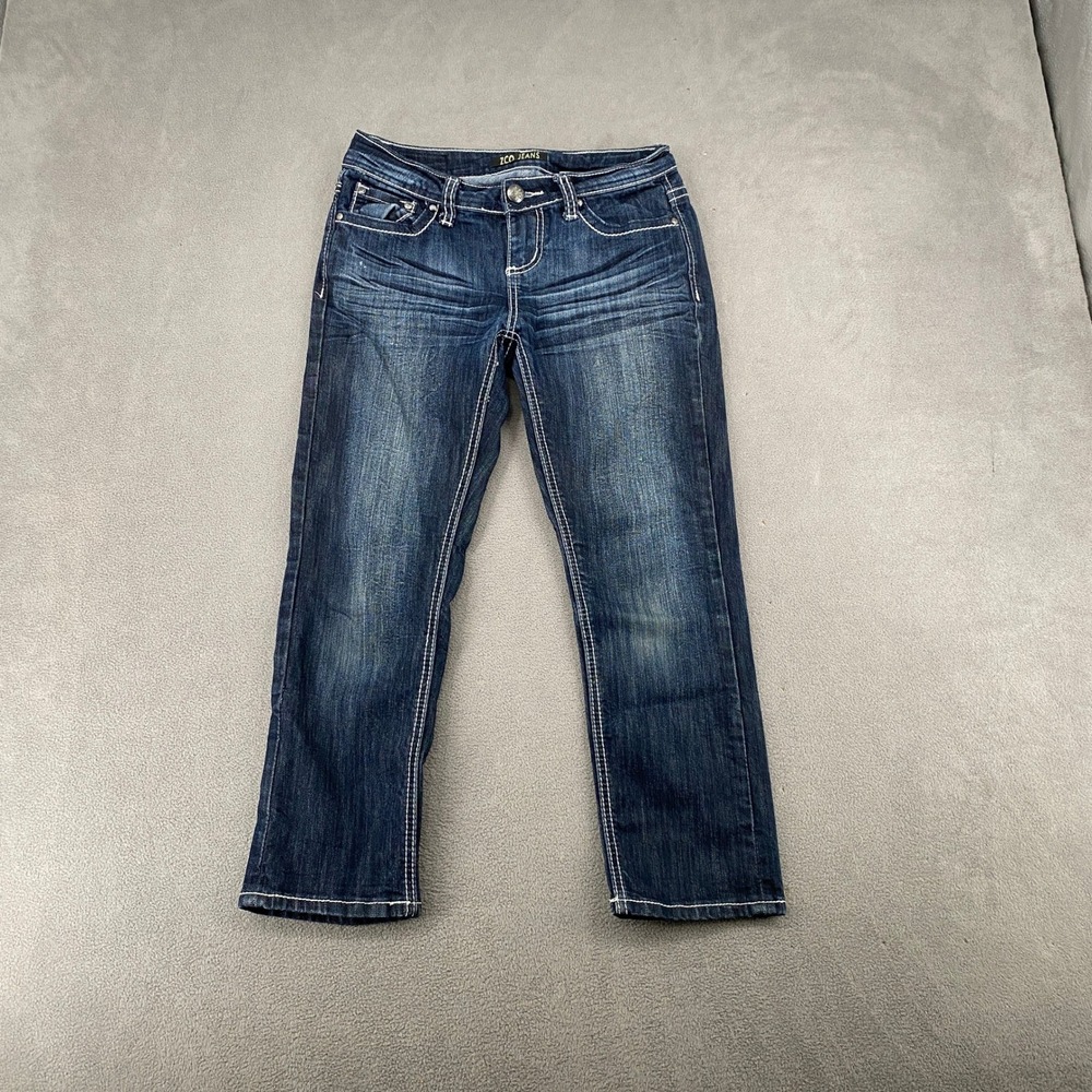 ZCO Jeans Womens 5 Dark Wash Embroidered Flap Pocket Straight Leg Cropped Denim